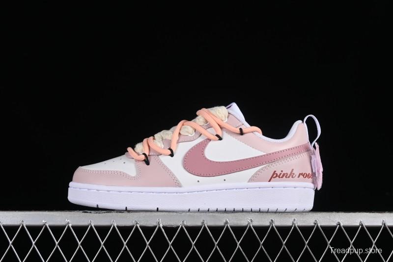 Nike Court Borough Low-Top Slip-Resistant Skate Shoes with Custom Rose Pink Hand-Painted Design - DQ5979-100