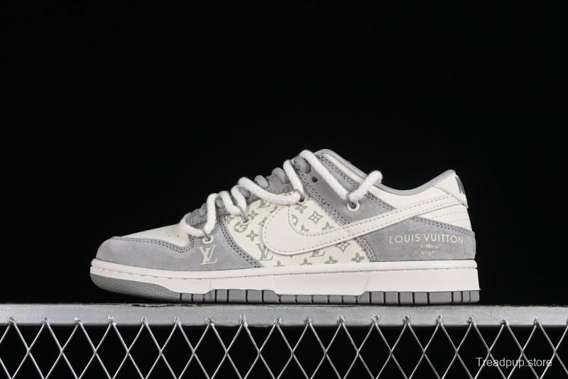 Nike SB Dunk Low LV Collaboration - Beige Grey Strap Pig Suede Anniversary High-End Custom Low-Top Casual Sneakers - SJ2068-237