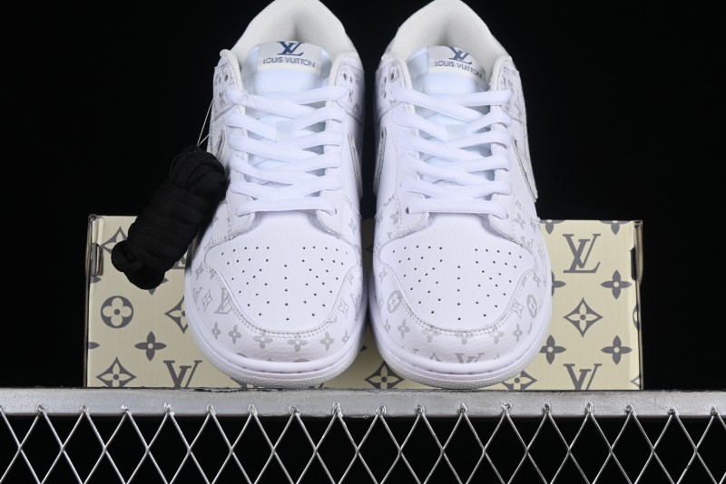 Nike SB Dunk Low Louis Vuitton Collaboration - White Grey Print High-End Custom Low-Top Casual Skate Shoes - LV0526-592