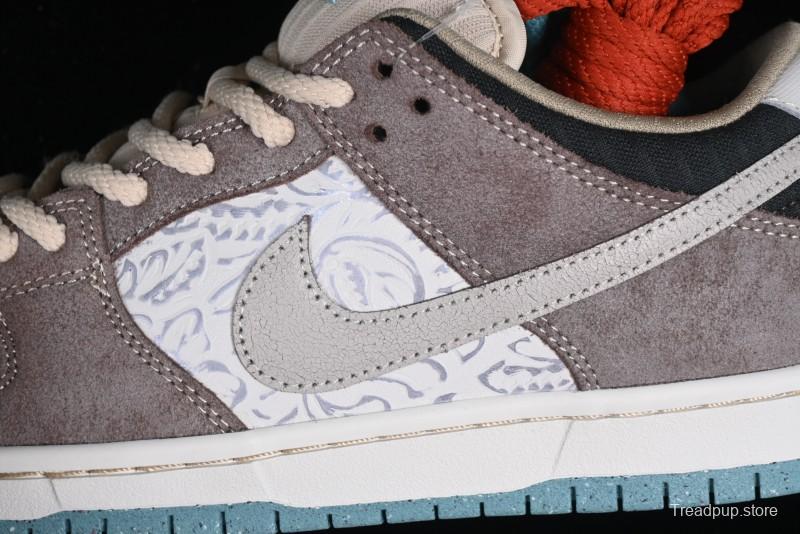 Nike SB Dunk Low Retro Sneakers with Floral Embossed Design and Tiffany Blue Accents - FZ3129-200