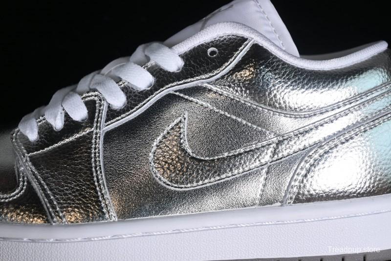 Nike Air Jordan 1 Low "Metallic Silver" Casual Sneakers with Metallic Accents - FN5030-001