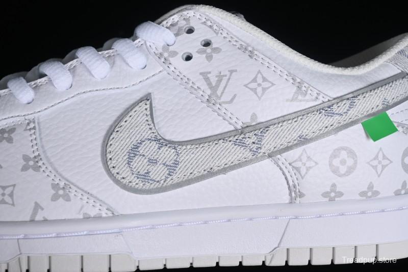 Nike SB Dunk Low Louis Vuitton Collaboration - White Grey Print High-End Custom Low-Top Casual Skate Shoes - LV0526-592