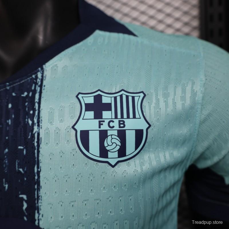 Player Version 25/26 Barcelona Blue 125Th Anniversary Mint Green Jersey with Navy Blue Stripe and Spotify Sponsor