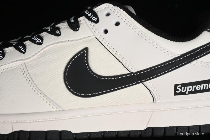 Nike SB Dunk Low Supreme Collaboration - Beige Black Canvas Anniversary Custom Low-Top Casual Skate Shoes - BB8657-515