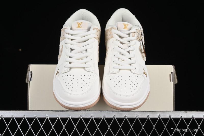 Nike SB Dunk Low LV Collaboration - Yellow Denim Beige with Yellow Swoosh Anniversary High-End Custom Low-Top Casual Skate Shoes - DJ2024-007