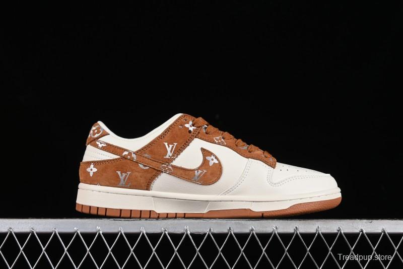 Nike SB Dunk Low LV Collaboration - Beige Brown Swoosh Anniversary High-End Custom Low-Top Casual Skate Shoes - XD6188-030