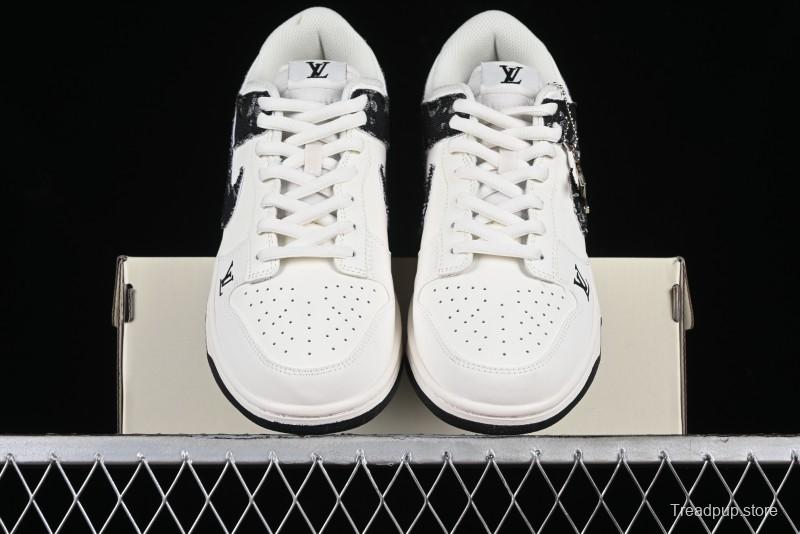 Nike SB Dunk Low LV Collaboration - Black Denim Off-White Black Swoosh Anniversary Custom Low-Top Casual Skate Shoes - DJ2024-009