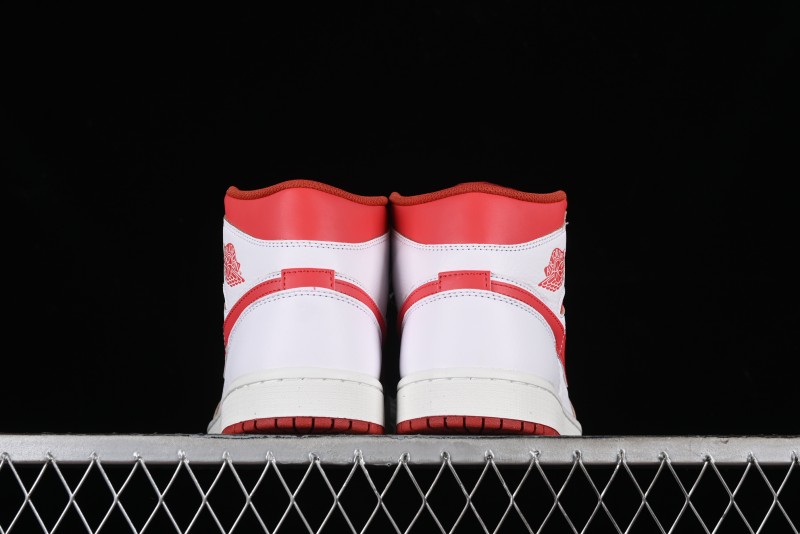 Nike Air Jordan 1 Mid Basketball Shoes in White/Orange/Red - FJ3458-160
