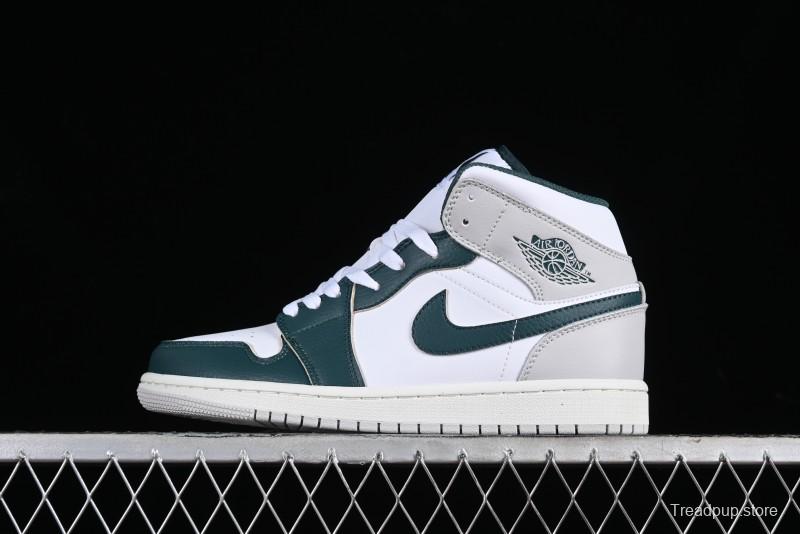 Nike Air Jordan 1 Mid Basketball Shoes with Oxidized Green Leather and Perforated Toe - FQ7720-103