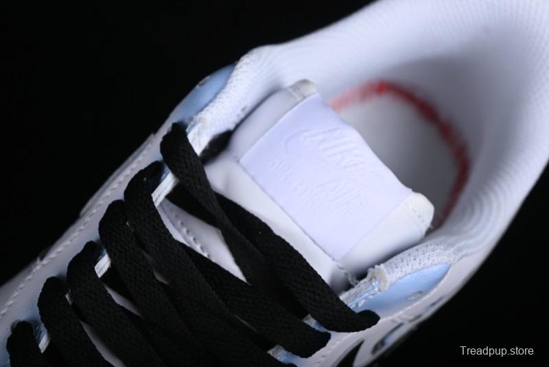 Nike Air Force 1 '07 Low Casual Sneakers with Anime-inspired Blue Spray Paint Design - CW2288-111