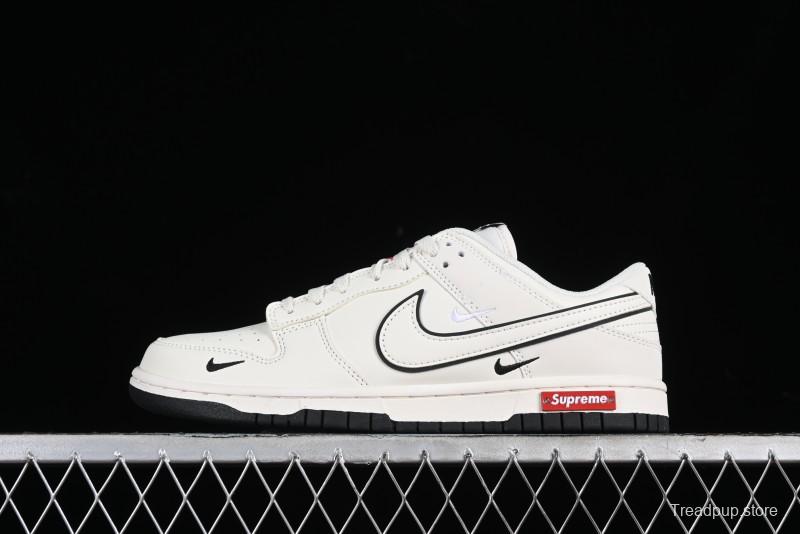 Nike SB Dunk Low Supreme Collaboration - Beige Black Mini Swoosh Anniversary High-End Custom Low-Top Casual Skate Shoes - DJ2024-006