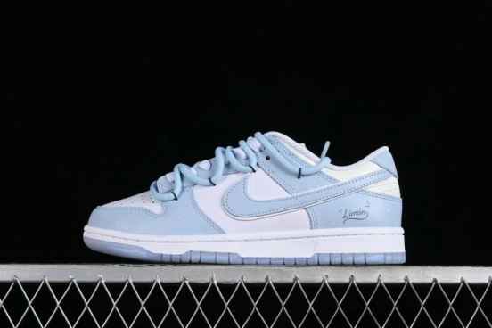 Nike Dunk Low SB Casual Sneakers in Light Blue with Sea Salt Lime Accents - FJ7743-194