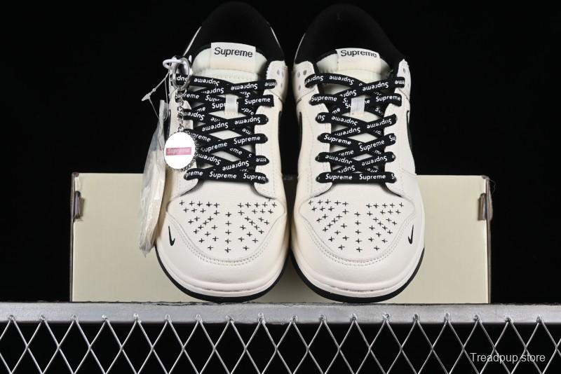 Nike SB Dunk Low Supreme Collaboration - Beige Black Canvas Anniversary Custom Low-Top Casual Skate Shoes - BB8657-515