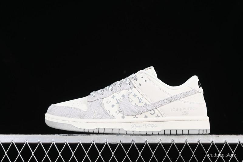 Nike SB Dunk Low LV Collaboration - Beige Denim Anniversary High-End Custom Low-Top Casual Skate Shoes - JH8310-947