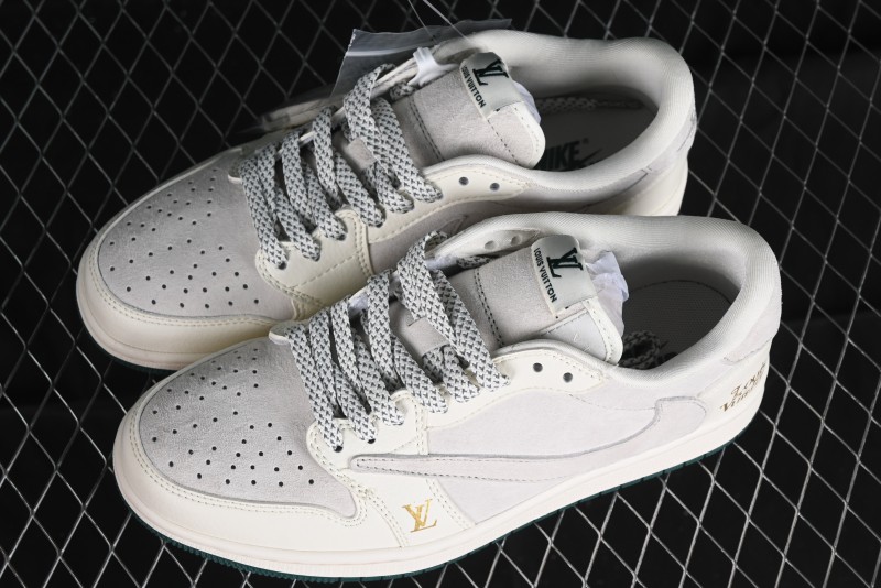 Nike Travis Scott x Fragment Design x Air Jordan 1 Low OG SP AJ1 LV Beige Grey Low-top Casual Sneakers - LJ5188-005