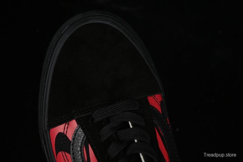 Vans Knu Skool High Street American Retro Canvas Skate Shoes in Black Red - VN0009BCRTU