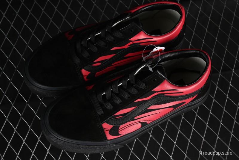 Vans Knu Skool High Street American Retro Canvas Skate Shoes in Black Red - VN0009BCRTU