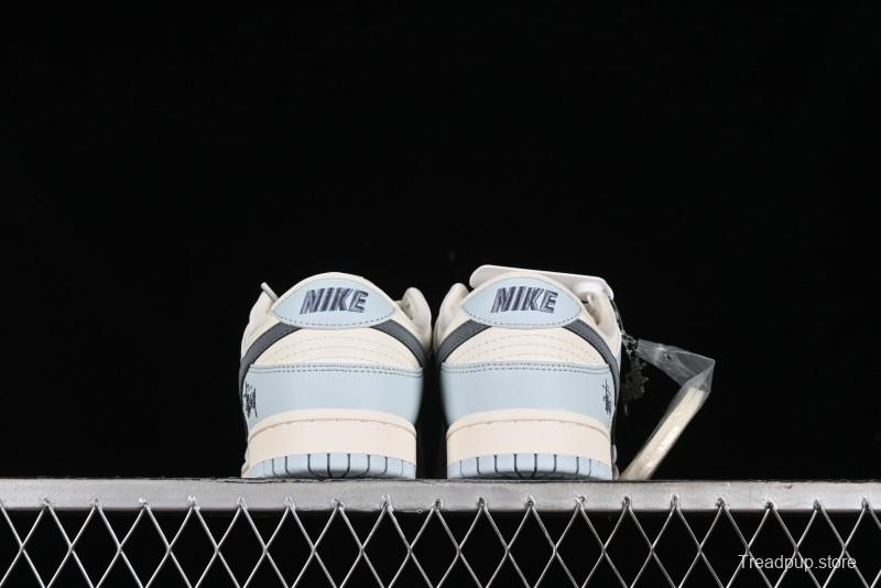 Nike SB Dunk Low Stussy Collaboration Anniversary Edition Light Blue Custom Low-Top Casual Skate Shoes - CF3688-012