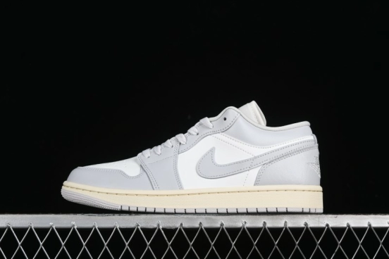 Nike Air Jordan 1 Low Casual Sneakers in White-Grey - FQ7687-300