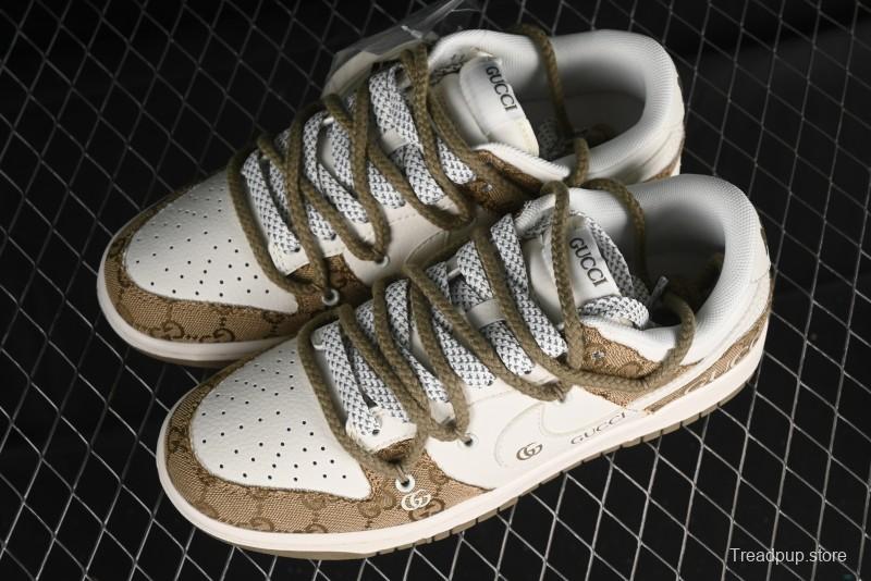 Nike SB Dunk Low Gucci Collaboration - Yellow Denim with Subtle Pattern and White Swoosh Anniversary High-End Custom Low-Top Casual Sneakers - SJ2068-273