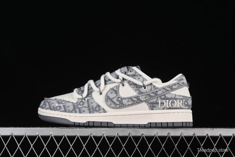 Nike SB Dunk Low Dior Collaboration - Strap Woven Grey Check Anniversary High-End Custom Low-Top Casual Sneakers - SJ2068-285