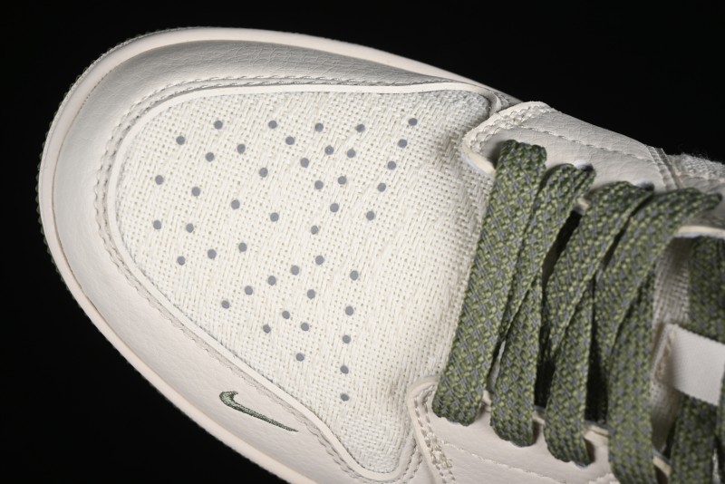 Nike Air Jordan 1 Low AJ1 Gucci Collaboration - Beige Green Knit High-End Custom Retro Basketball Shoes - DM5688-103