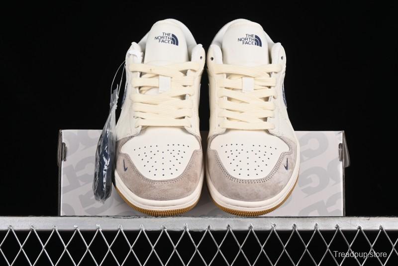 Nike Air Jordan 1 Low AJ1 The North Face Collaboration - White Grey Brown Custom High-End Basketball Shoes - LJ6688-001