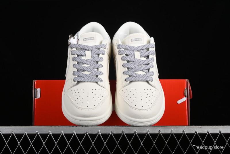 Nike SB Dunk Low Supreme Collaboration - Off White Gray Swoosh Anniversary Custom Low-Top Casual Skate Shoes - DQ1098-392