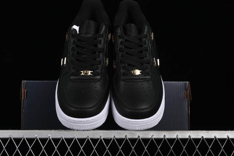 Nike Air Force 1 '07 Low Black Gold Swoosh Casual Sneakers - CT1990-001