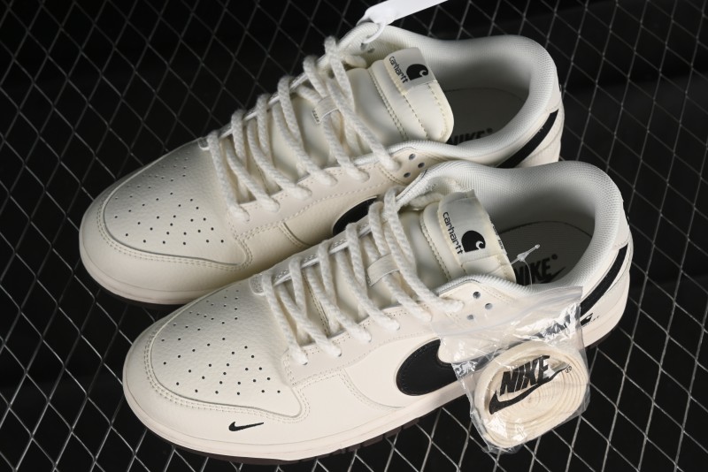 Nike SB Dunk Low Carhartt Collaboration - Off White Black Swoosh Anniversary Customized Low-Top Casual Skate Shoes - SJ1089-007