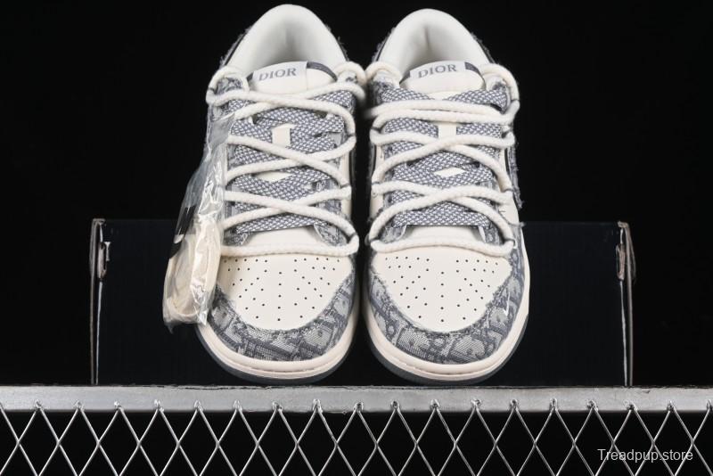 Nike SB Dunk Low Dior Collaboration - Strap Woven Grey Check Anniversary High-End Custom Low-Top Casual Sneakers - SJ2068-285