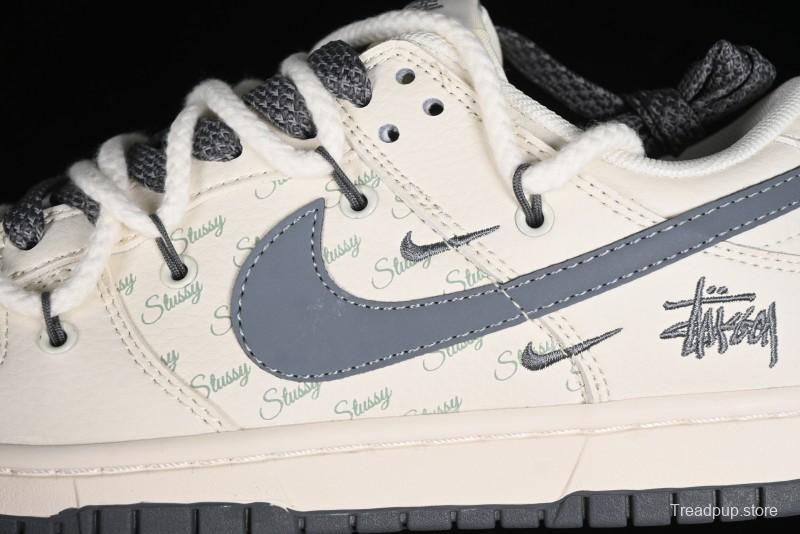 Stussy x Nike Dunk Low SB Sneakers in Off-White and Gray with Stussy S Titanium Accessory - SJ2068-275