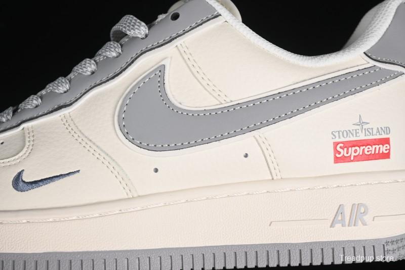 Nike Air Force 1 '07 Low Stone Island Supreme Collaboration Off-White Star Grey Low-Top Casual Sneakers - BB1616-303