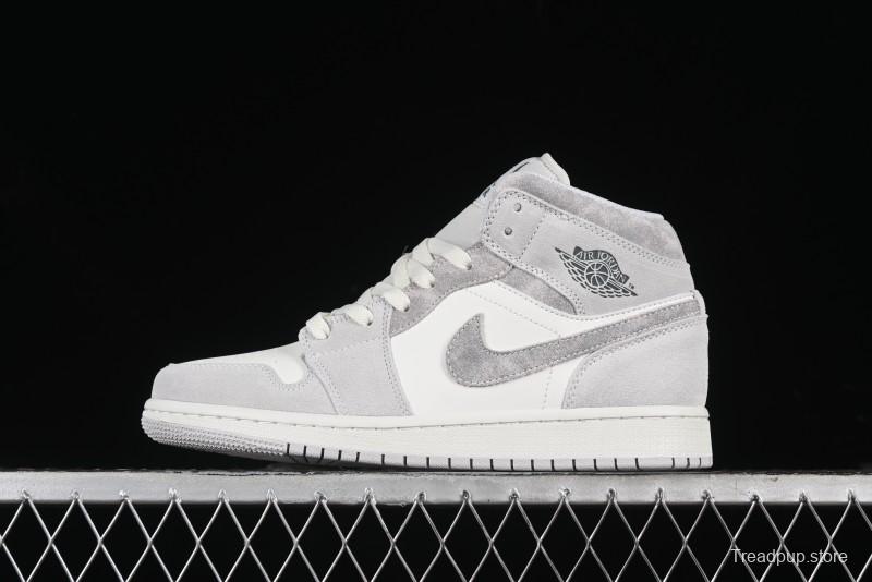 Nike Air Jordan 1 Mid AJ1 Basketball Shoes White Grey - FQ7720-002