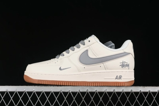 Nike Air Force 1 '07 Low Stussy Collaboration - Light Bone Gum Sole Casual Sneakers - XZ5688-003