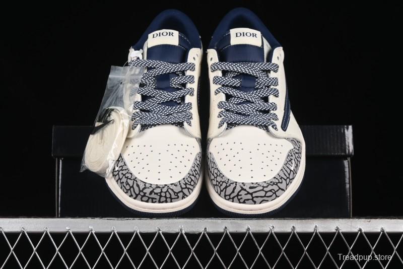 Nike Travis Scott x Fragment Design x Air Jordan 1 Low OG SP AJ1 Retro Sneakers with Stone Pattern - CF3688-029