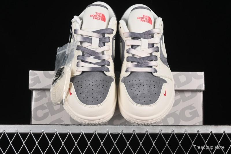 Nike Air Jordan 1 Low AJ1 The North Face Collaboration - Off White Grey Silver Trim Retro Basketball Shoes - SJ9950-039