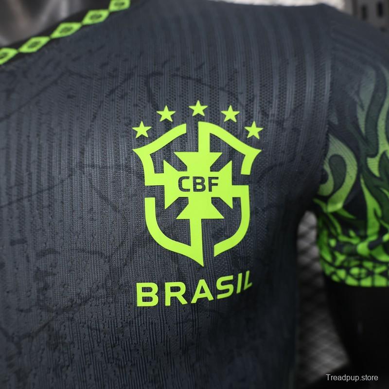 Player Version 2025 Brazil Dark Grey with Neon Green Flame Jersey