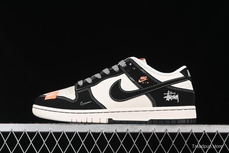 Nike SB Dunk Low Stussy Collaboration - Patchwork Cream Black Swoosh Anniversary Custom Low-Top Casual Skate Shoes - MM1089-023