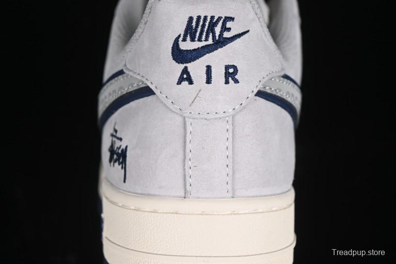 Nike Air Force 1 '07 Low Stussy Collaboration - Grey Pigskin Blue Sole Low-Top Casual Sneakers - XZ3318-028