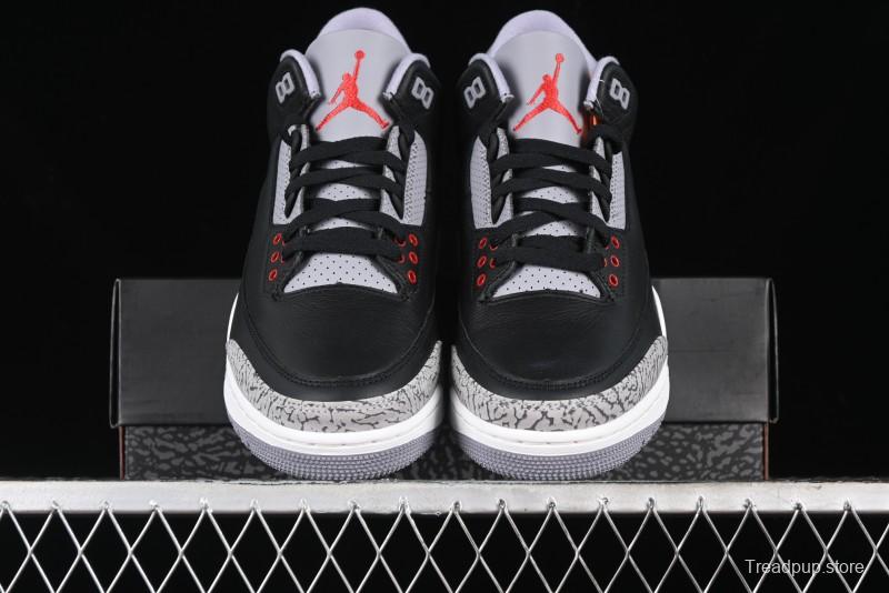 Nike Air Jordan 3 Retro Black Cement Sneakers with Visible Air Cushion - DN3707-010