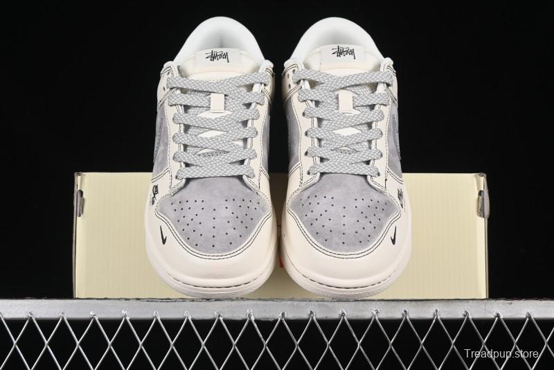 Nike SB Dunk Low Stussy Collaboration - Light Grey White Anniversary High-End Custom Low-Top Casual Skate Shoes - SJ2068-302