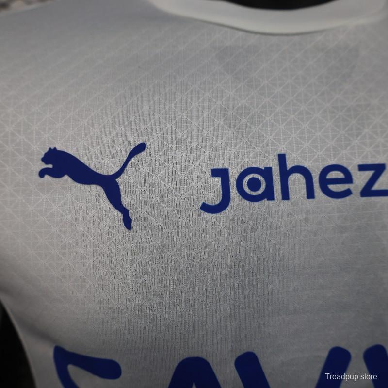 Player Version 25/26 Al-Hilal Away White with Blue Details and SAVVY Games Group Sponsor Jersey