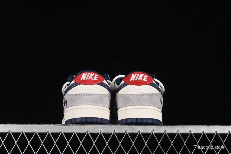 Nike SB Dunk Low Stussy Collaboration - Lace-Up Off White Navy Swoosh Anniversary High-End Custom Low-Top Casual Sneakers - SJ2068-308