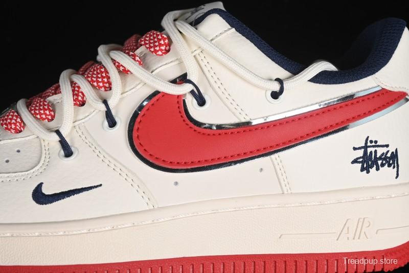 Nike Air Force 1 '07 Low Stussy Collaboration - Off White Red Lace-Up Low-Top Casual Sneakers - SJ1198-300