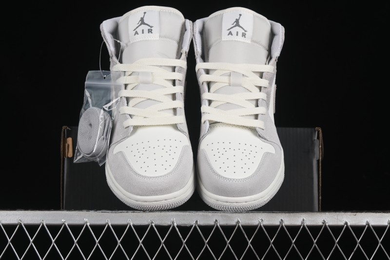 Nike Air Jordan 1 Mid AJ1 Basketball Shoes White Grey - FQ7720-002