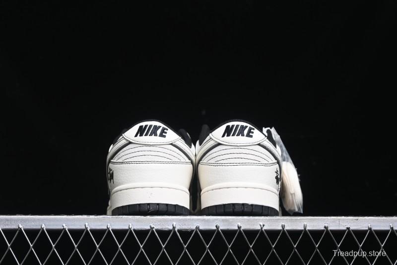 Nike SB Dunk Low Stussy Collaboration - Beige Black Line High-End Custom Low-Top Casual Skate Shoes - BB7518-008