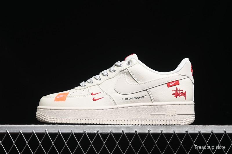 Nike Air Force 1 '07 Low Stussy Collaboration - Double Swoosh Red Tag Low-Top Casual Sneakers - SJ6698-013