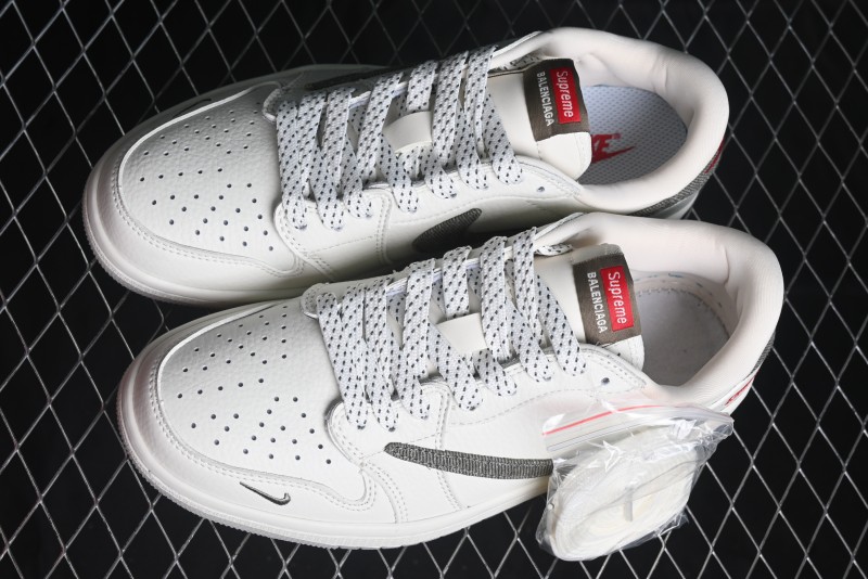 Nike Travis Scott x Fragment Design x Air Jordan 1 Low OG SP AJ1 Supreme Collaboration - Light Beige White Low Top Casual Sneakers - JH6088-609