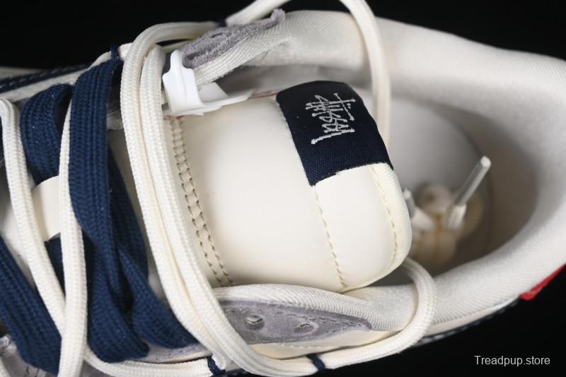 Nike Travis Scott x Fragment Design x Air Jordan 1 Low OG SP AJ1 Stussy Collaboration - Grey Blue Hook Lace Low Top Casual Sneakers - SJ0086-140